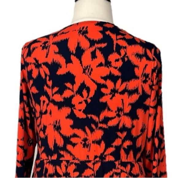 London Times Dress Faux Wrap V-neck Flare Sleeve Orange Blue Women’s Size 16W - Picture 10 of 13